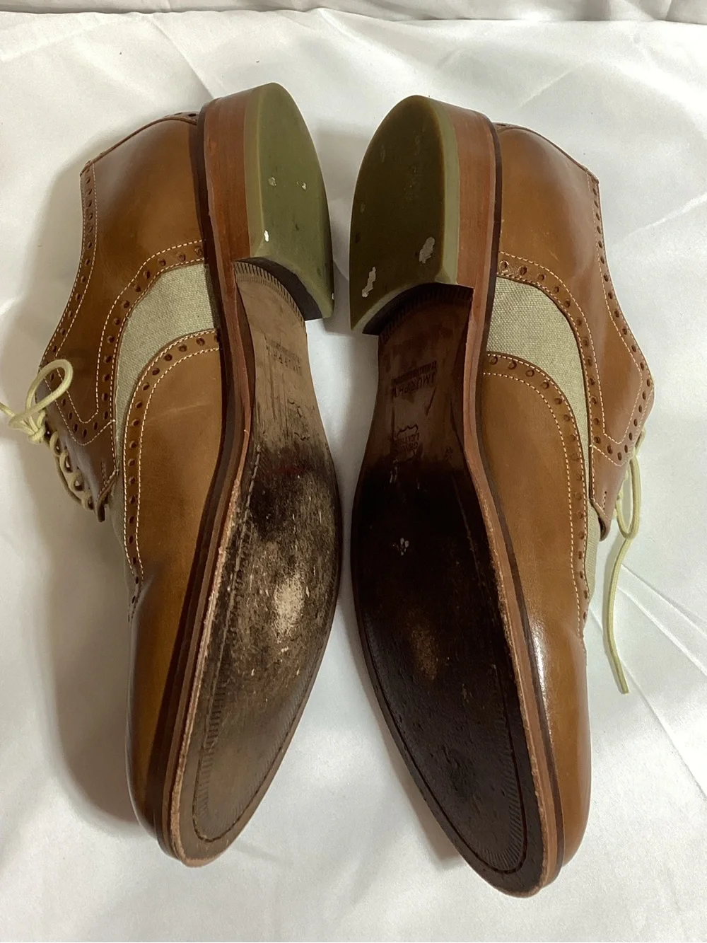 Johnston & Murphy Brown Leather and Beige Canvas Wingtip Oxfords